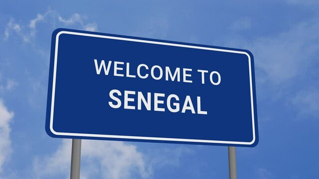 Welcome to Senegal Road Sign on Clear Blue Sky with Rapid Moving Clouds
