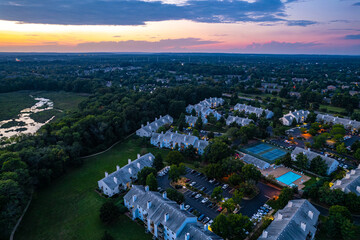 Aerial Drone of Plainsboro Princeton Sunset 