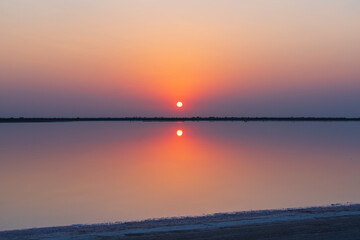 Fototapeta na wymiar Salt lake at sunset time