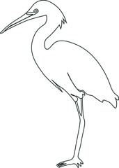 Obraz premium The Stork bird is standing. Vector line art illustration. An isolated image of a bird.