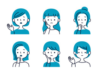 困り顔の女性の表情ポーズバリエーションセット