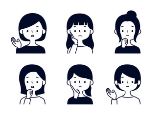 困り顔の女性の表情ポーズバリエーションセット