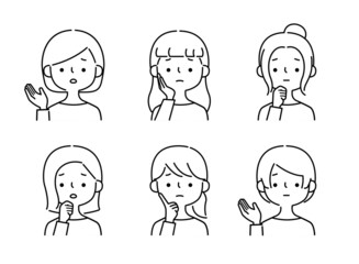 困り顔の女性の表情ポーズバリエーションセット