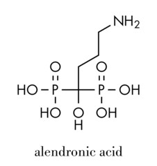 Alendronic acid (alendronate, bisphosphonate class) osteoporosis drug molecule. Skeletal formula.