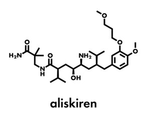 Aliskiren hypertension or high blood pressure drug (renin inhibitor class) molecule. Skeletal formula.