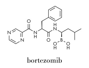 Bortezomib cancer drug (proteasome inhibitor) molecule. Skeletal formula.