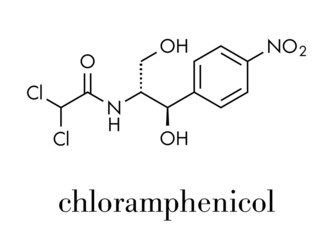 Chloramphenicol antibiotic drug molecule. Skeletal formula.