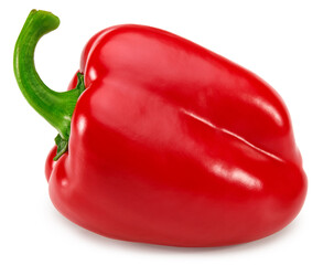 one red sweet bell pepper isolated on white background. clipping path