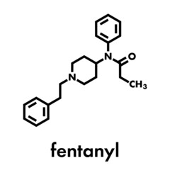 Fentanyl (fentanil) opioid analgesic drug molecule. Skeletal formula.