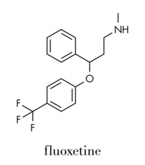 Fototapeta na wymiar Fluoxetine antidepressant drug (SSRI class) molecule. Skeletal formula.