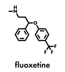 Fluoxetine antidepressant drug (SSRI class) molecule. Skeletal formula.