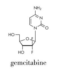 Gemcitabine cancer chemotherapy drug molecule. Skeletal formula.