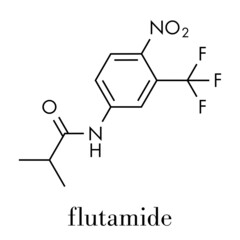 Flutamide prostate cancer drug (anti-androgen) molecule. Skeletal formula.