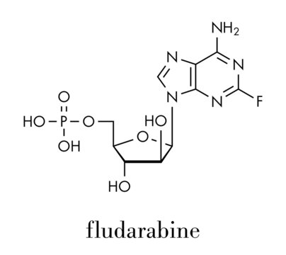 Fludarabine blood cancer drug molecule. Skeletal formula.