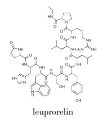 Leuprorelin (leuprorelide) breast and prostate cancer drug molecule. Skeletal formula.