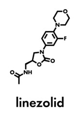 Linezolid antibiotic drug (oxazolidinone class) molecule. Skeletal formula.