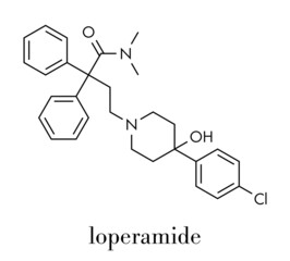 Loperamide diarrhea drug molecule. Skeletal formula.