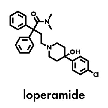 Loperamide diarrhea drug molecule. Skeletal formula.