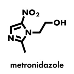 Metronidazole antibiotic drug (nitroimidazole class) molecule. Skeletal formula.
