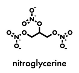 Nitroglycerin (nitro, glyceryl trinitrate) drug and explosive molecule. Skeletal formula.