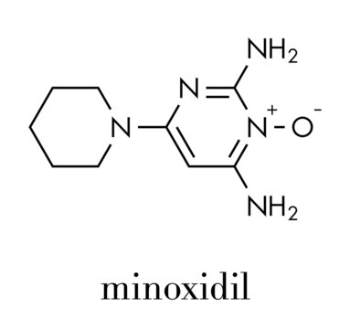 Minoxidil male pattern baldness (androgenic alopecia) drug molecule. Skeletal formula.