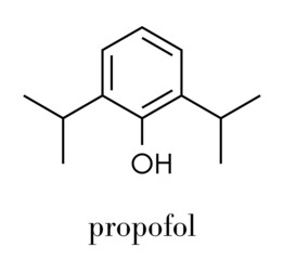 Propofol anesthetic drug molecule. Skeletal formula.