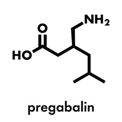 Pregabalin epilepsy and fibromyalgia drug molecule. Skeletal formula.