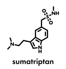 Sumatriptan migraine headache drug (triptan class) molecule. Skeletal formula.