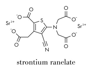 Strontium ranelate osteoporosis drug molecule. Skeletal formula.