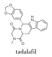 Tadalafil erectile dysfunction drug molecule. Skeletal formula.