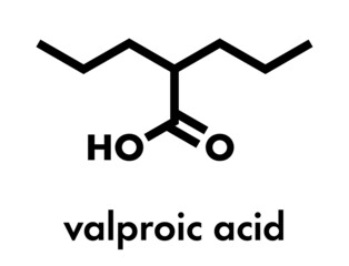 Valproic acid or valproate epilepsy (seizures) drug molecule. Skeletal formula.