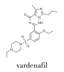 Vardenafil erectile dysfunction drug molecule. Skeletal formula.