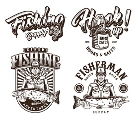 Fototapeta premium Vintage monochrome fishing emblems