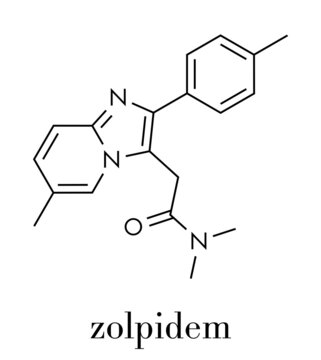 Zolpidem insomnia drug (sleeping pill) molecule. Skeletal formula.