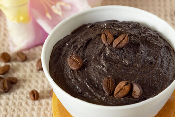 coffee scrub with coffee beans, coffee mousse