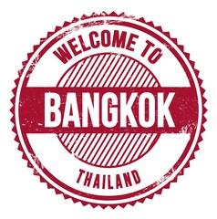 WELCOME TO BANGKOK - THAILAND, words written on red stamp