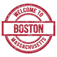 WELCOME TO BOSTON - MASSACHUSETTS, words written on red stamp