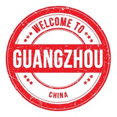 WELCOME TO GUANGZHOU - CHINA, words written on red stamp