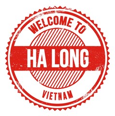 WELCOME TO HA LONG - VIETNAM, words written on red stamp