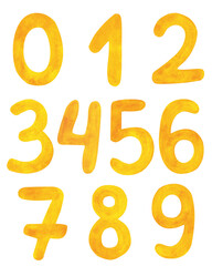 watercolor gold numbers set isolated on white background