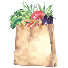 Watercolor paper bag with vegetables