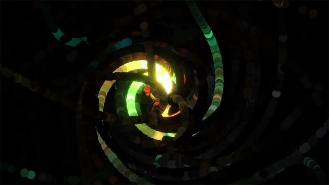 Abstract Science Fiction chaos mesh line Tunnel Seamless Loop. glow red yellow green   Circle Glow Light Energy Tunnel. 4K 3D Rendering Sci-Fi Animation with shiny light hitech technology hypnotic psy