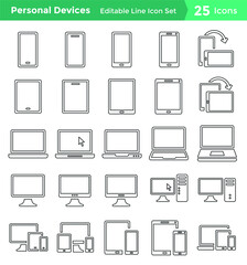 25 Personal Device Editable Line Icon Set