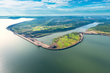 Aerial view of the Itaipu Hydroelectric Dam on the Parana River.