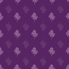 Wild flowers pattern in purple. Seamless botanical print background design. Vector illustration. Surface pattern design. Great for card design, kids, clothing and home decor projects. 