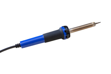 Soldering iron with blue handle on a white background. Isolated.
