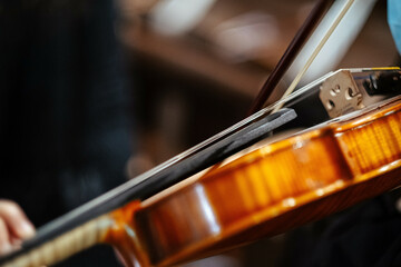 Closeup of a brown shiny violin