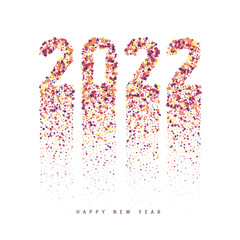2022 Happy New Year. Figures from colorful multicolored star confetti. Vector illustration.