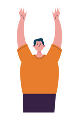 man with hands up