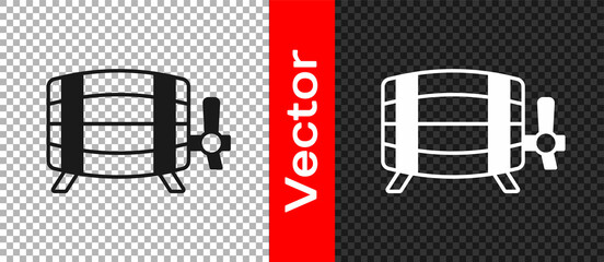 Black Wooden barrel icon isolated on transparent background. Alcohol barrel, drink container, wooden keg for beer, whiskey, wine. Vector